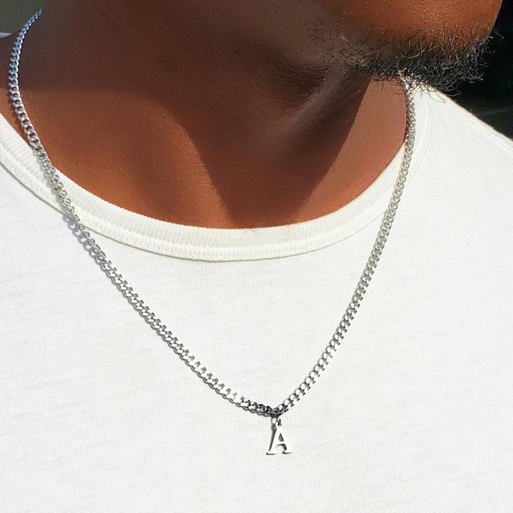 Hot Classic A-Z Letter Pendant Necklace Men Simple Stainless