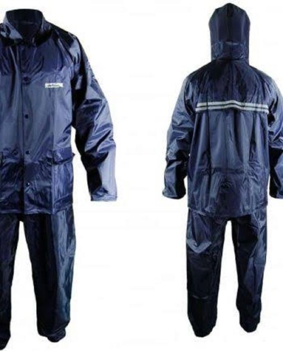 Full Waterproof Reflective Heavy Motorcycle Raincoat Rain Suit With Trouser - Black (1 Set) size free