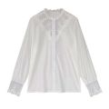 PLAZSON Summer Women Blouse Lace Patchwork Chiffon White Shirt Long Sleeve Button Elegant Office Lady Tops Korean Style Clothes.