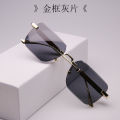 2023 New frameless cut edge sunglasses European and American fashion trends wood grain leg gradient sunglasses men's and women's universal square glasses.