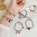 Cute Cartoon Sanrio Bell Bracelet for Women Cinnamoroll Kuromi My Melody Pochacco Adjustable Alloy Anime Gift for Girlfriend Student Birthday.