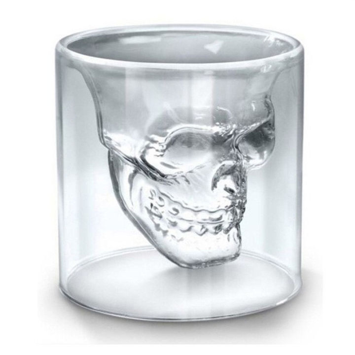 Glass wine household water double layered skull anti drop and high aesthetic value glass, Instagram style