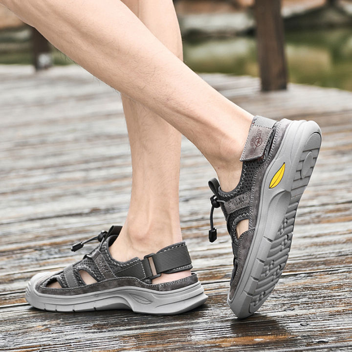 Summer%20sandals%20Men%20genuine%20Leather%20Sandals%20Men%20Slippers%20Soft%20Flat%20Men%20Beach%20Sandals%20Classic%20Buffer%20Outdoor%20mesh%20Wading%20Shoes%20men%20-%20Image%205