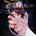For OPPO A16 / OPPO A54 Cover + Crystal Wrist Strap Fashion 3D Rhinestone Butterfly Shiny Glitter Girls Phone Case Clear Soft Silicone Bumper Shockproof Protective Back Cover. 