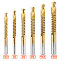 2/3/6pcs Twist Drill Bit Set Serrated Titanium Plated Hss Screw Thread Bit Screw Metric Composite Tap Drilling Polishing Tools. 