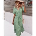 2021 Women Casual Summer Dresses Holiday Dot Print Empire Party Beach Short Sleeve Vestidos De Verano Robe Femme Long Dress. 
