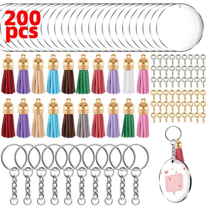 200pcs Acrylic Keychain Blanks Keychains for Vinyl Kit Including 120pcs Acrylic Blanks Tassels 110pcs & studs DIY Keychain Vinyl Crafting