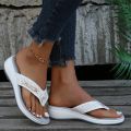 Women 2023 Summer Wedges Clip Toe Sandals Outdoor Slippers Casual Ladies Beach Shoes Metal Button Flip Flops Slides Footwear. 