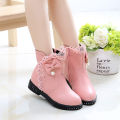 Girls Princess Boots Kids Ankle Boots Lace with Bow-knot Sweet Warm Cotton Children Rubber Boots Fur Lining Snow Boots Shoes New. 
