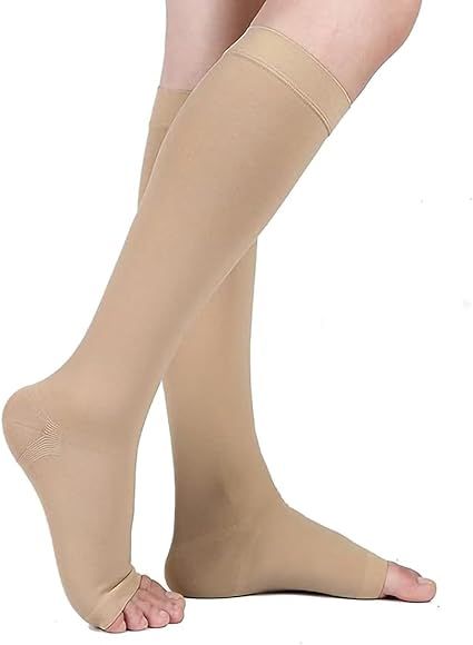 Open Toe Compression Socks, 20-30 mmHg Toeless Compression Stockings, Knee  High Calf Compression Socks, Support Hose for Varicose Veins, Nursing