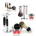 6pcs/kit Men Shaving Brush Holder Safety Razor Soap Bowl Set Metal Spray Paint Blue/Wooden/Ivory Barber Classic Grooming Gift.