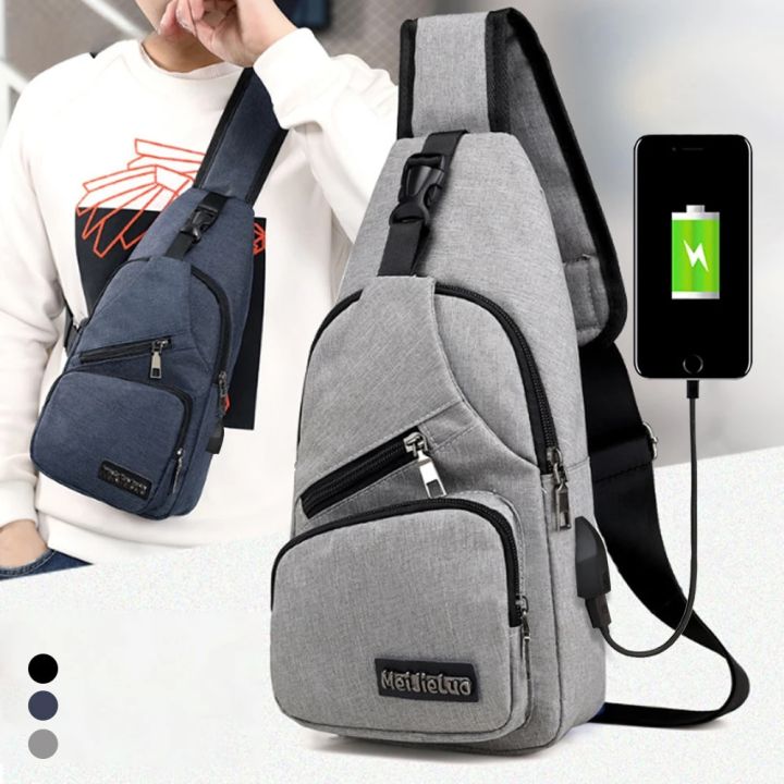 USB Charging Sling Bag For Men Casual Chest Bag Shoulder Crossbody Bag Male Anti Theft Multifunction Bags Man Sports Travel Pack