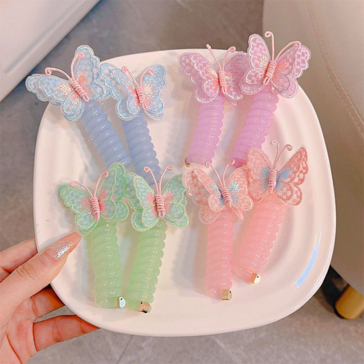 Embroidered Butterfly Telephone Line Hair Rope High Ponytail Hair Rope Girls Creative Headdress