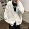 Cardigan Men V-neck Simple Solid Loose Autumn Newly Fashion Kpop Vintage Outwear All-match Leisure Chic Preppy Style Knitted Ins. 