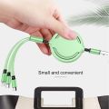 (New)3.5A Liquid Silicone 3 in 1 USB to USB-C / Type-C + 8Pin + Micro USB Retractable Data Syn Charging Cable. 