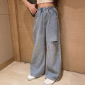 IENENS High Waist Jeans Girl Straight Loose Wide-leg Pants Spring and Autumn Korean Baggy Jeans Fashion Kids Denim Trousers. 