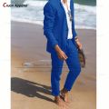 Linen Suits for Men Slim Fit Summer Formal Business Wedding Beach Thin Tuxedo Tailor-made Casual Blazer Pants Set Fashion Jacket. 
