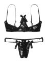 Women Open Cup Bra Top Cupless Exposed Underwired Bra wcheerfulith G-string See Through Sheer Lace Exotic Lingerie Set. 