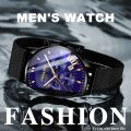 CRNAIRA C829 Men's Quartz Watch Stainless Steel Mesh Watches Calendar Wristwatch for Men.