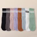 New Solid Color Striped Mid-calf Yoga Pilates Socks for Women Cotton Breathable Non-slip Fitness Dance Floor Socks Sport Socks.