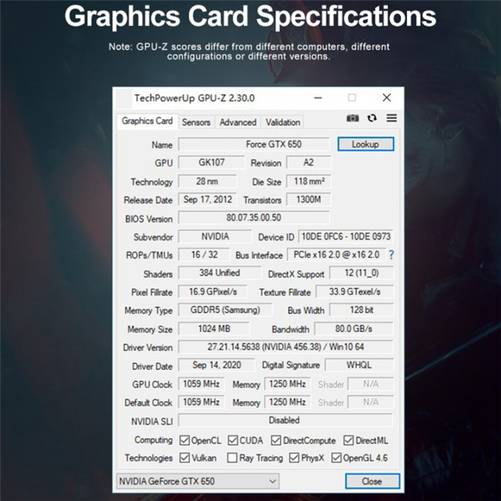 GTX%20650%201GB%20GDDR5%20Graphics%20Card%20128%20Bit%201059MHz%201250%20MHz%2028%20Nm%20PCle%20X16%202.0%20VGA+HD+DVI%20Video%20Card%20Easy%20to%20Replace%20-%20Image%208