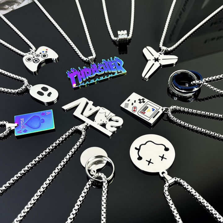 Cross-border European and American hip-hop titanium steel necklace men's tide versatile pendant retro personality accessories women's long sweater chain pendant