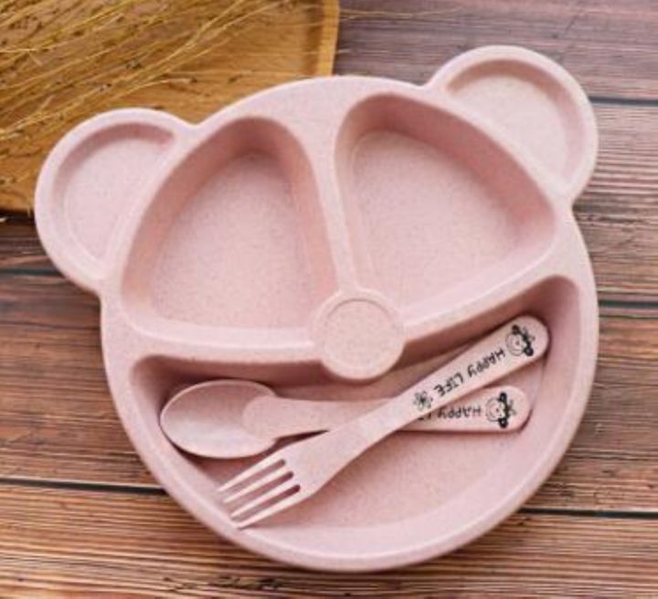 3pcs/set%20Wheat%20Straw%20Tableware%20Cartoon%20Bear%20Children%20Dishes%20Kids%20Dinner%20Plate%20Baby%20Fork%20Spoon%20Eating%20Dinnerware%20Dish%20Set%20-%20Image%202