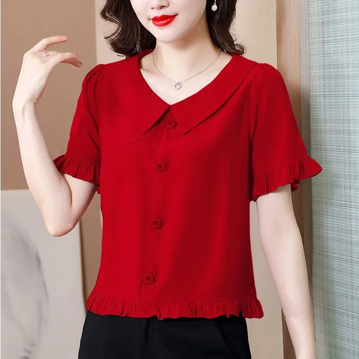 Summer%20New%20Peter%20Pan%20Collar%20Fashion%20Trendy%20Small%20Shirt%20Shirt%20Temperament%20Waist-Controlled%20Short-Sleeved%20Shirt%20Women's%20Chiffon%20Shirt%20Fashion%20-%20Image%204