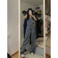 BAB YSNAKEOfficial Denim Suspender Pants Straight Loose Slimming Casual Women's Summer Mop New Age-Reducing. 