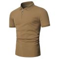 Men's polo shirt solid color short-sleeved zipper lapel T-shirt casual top.