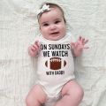 On Sundays We Watch Rugby With Daddy Newborn Baby Boy Girl Costumes Football Cotton Romper Jumpsuit Outfits Short Sleeve Clothes.