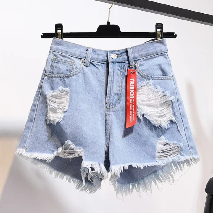 Women's%20High%20Waist%20Denim%20Shorts2022Summer%20New%20Loose%20Hole%20Large%20Size%20FatmmWide-LegaWord%20Hot%20Pants%20Fashion%20-%20Image%203