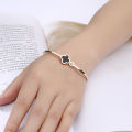 Steel Bangle Rose Leaf Clover Charm Opened Cuff Bangle Bracelet.