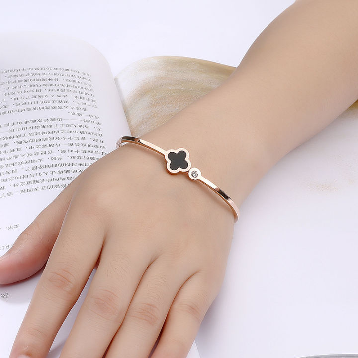 Steel%20Bangle%20Rose%20Leaf%20Clover%20Charm%20Opened%20Cuff%20Bangle%20Bracelet%20-%20Image%202