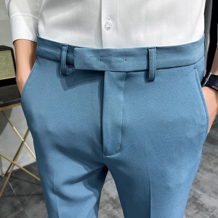 2022%20Summer%20Fashion%20Mens%20Dark%20Green%20Suit%20Pants%20Pure%20Color%20Business%20Occupation%20Slim%20Fit%20Dress%20Office%20Ankle%20Trousers%20-%20Image%206