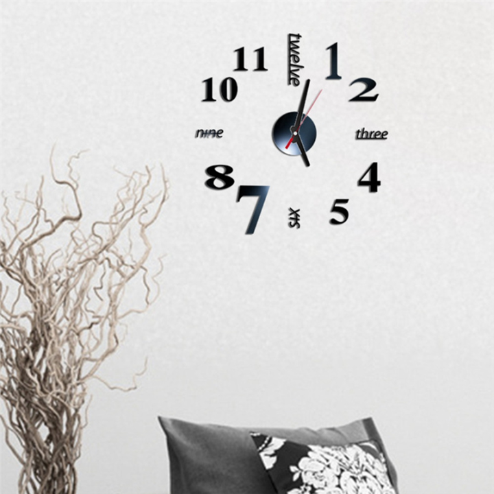 PDTYMWNG%202X%203D%20DIY%20Wall%20Clock%20Modern%20Design%20Large%20Acrylic%20Clocks%20Home%20Sticker%20Room%20Decor%20Clock%20Numbers-Black%20-%20Image%203