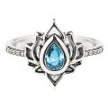 Unique Design Lotus Flower Rings For Women Vintage Silver Color Fashion Jewelry Retro Style Pear Zircon Ring Anniversary Gift. 