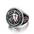 European and American New Hiphop Men's Titanium Steel Gold Plated Ring Vintage Templar Red Cross Shield Ring. 