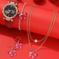 5pcs Fashion Butterfly Quartz Watch Leisure Business Versatile Earrings necklaces bracelets Watches for Women's Girl（No Box）. 