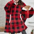 Winter Sherpa Oversized Hoodie Women Men Checkered Sweatshirt Fleece Hooded Blanket With Sleeves Pocket Wearable Blanket. 