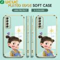 UCUC for Huawei Y7A Back Cover + Free Lanyard Lovely Girl Luxury 6D Plating Case Side Pattern Soft Silicone Square Phone Cases. 