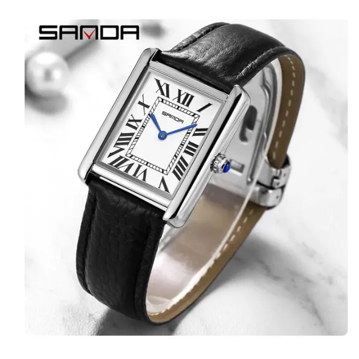 SANDA%20Women%20Quartz%20Watch%20Roman%20Numeral%20Square%20Leather%20Wristwatch%20Casual%20Lovers%20Water%20Resistant%20Ladies%20Watch%209031%20-%20Image%204
