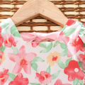 (New) flower print back ribbon bow tie infant dress summer new girls' baby bubble sleeve dress sweet girl CHILDREN'S clothing suitable for 0-3 years old. 