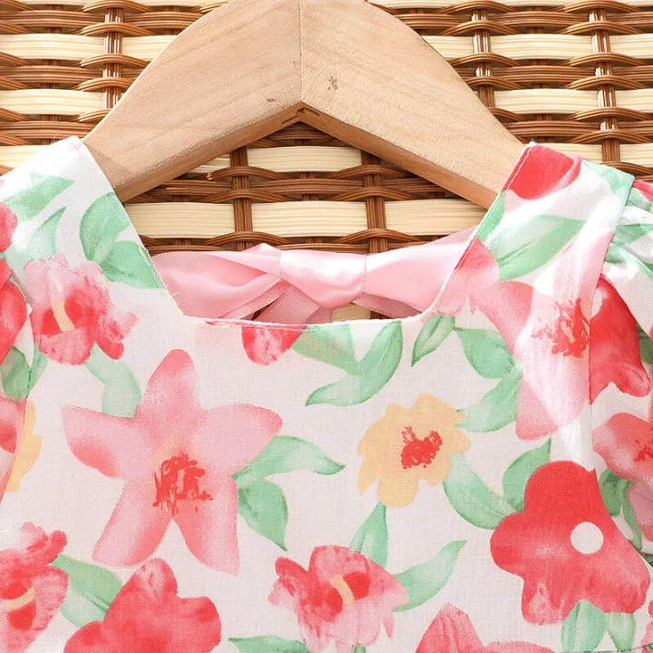 (New)%20flower%20print%20back%20ribbon%20bow%20tie%20infant%20dress%20summer%20new%20girls'%20baby%20bubble%20sleeve%20dress%20sweet%20girl%20CHILDREN'S%20clothing%20suitable%20for%200-3%20years%20old%20-%20Image%203