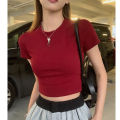 Korean Style Solid Color T T-shirt Women's White T-shirt Shory Style Tight Hot Girl Top Summer New Slim Fit Shoulder T-shirt 2023. 