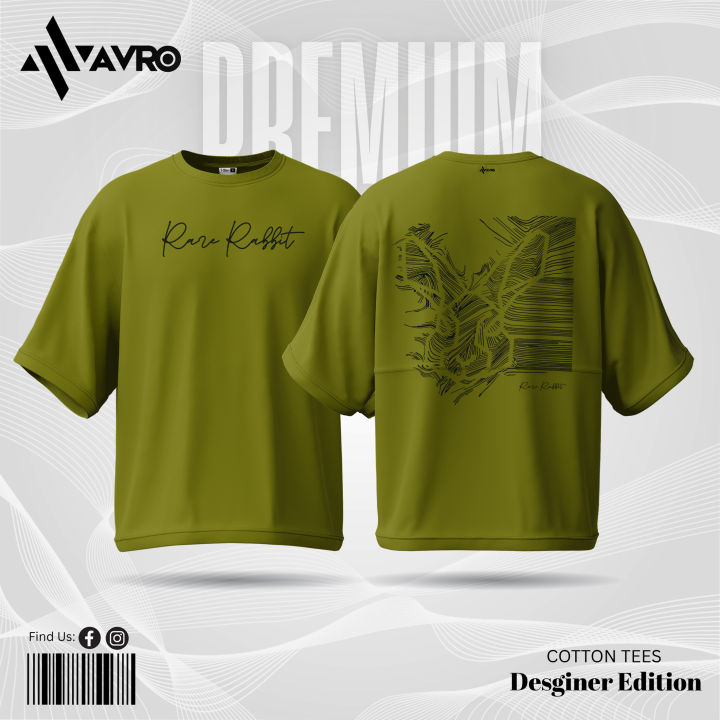 Avro Premium Men's Semi Drop Shoulder T shirt Olive Color - Rare Rabbit - Cotton Fabric Soft & Comfortable - Tshirt For Men