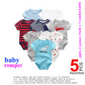 Cotton Infant Jumper Baby Boy Clothes Newborn Baby Clothes 100% Cotton Newborn Infant Quality Five-Piece Bodysuits Rompers Clothing Jumpsuit (Randomly Given 5PCS). 