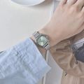 Women Small Square Quartz Watch Fashion Green Dial Stainless Steel Strap Wristwatch. 