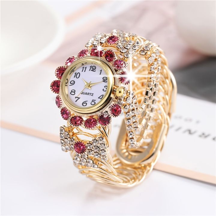 【Flash sale】 Ladies Rhinestone Quartz Watches Fashion Alloy Bracelet Watches Fancy Women Watches Jewelry Sophisticated And Stylish Women Watch