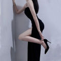 Lucyever Black Spaghetti Strap Women's Dress 2024 Summer Tight Side Split Long Dresses Female Elegant Bodycon Maxi Dress Shapewear.